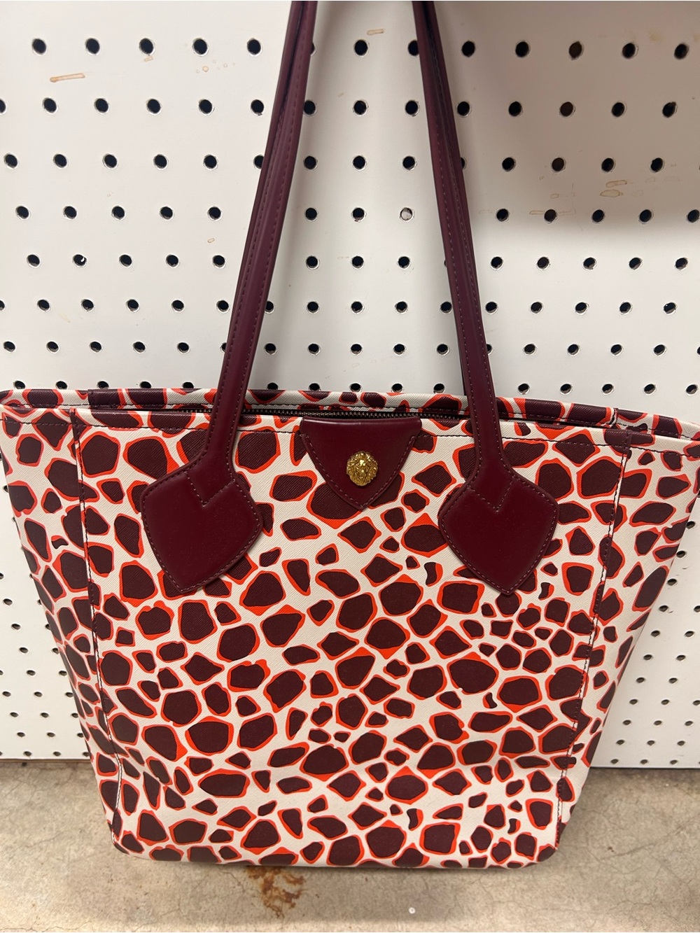 Anne Klein Burgundy and Red Giraffe-Print Tote